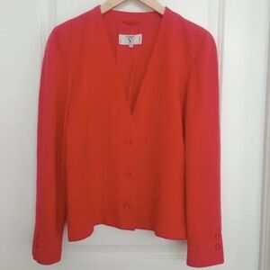 Vintage Valentino Miss V Bright Orangeish Red Wool Blazer Jacket sz 38 I…